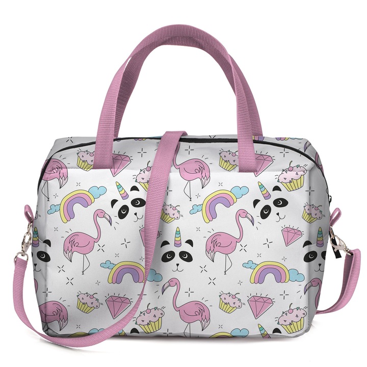Téglalap alakú ebédlőtáska, hőszigetelő, poliészter, Flamingo&Panda