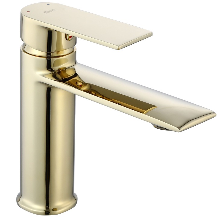 High Rea Veneta Смесител за мивка Glossy Gold, Месинг, Монтаж върху мивка, Керамичен патрон, 16 см, Включен монтажен комплект