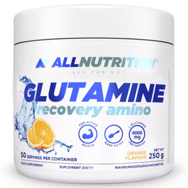 Supliment alimentar, ALLNUTRITION Glutamine Recovery Amino 250g, aroma Portocala, L-Glutamina pudra, aditiv de taurina, aminoacizi
