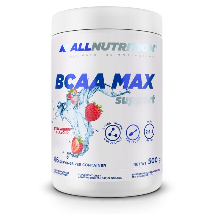 Supliment alimentar, Amino acizi, ALLNUTRITION BCAA Max Support, 500g, aroma Capsuni, aminoacizi BCAA pulbere, l-glutamina, taurina