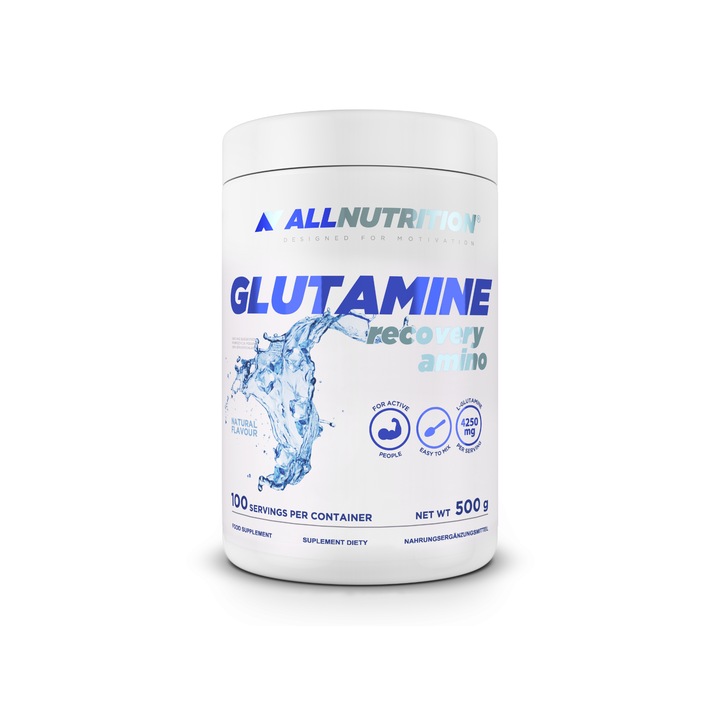 Supliment alimentar, ALLNUTRITION Glutamine Recovery Amino, 500g, Natural, fara aroma, L-Glutamina pudra, aditiv de taurina, aminoacizi