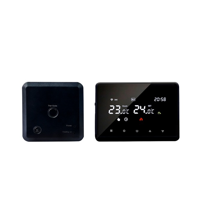 Arhatreya® ME98 RF WIFI termosztát Csak gáz/melegvizes kazánhoz használható fali kazán vezeték nélküli vezérlő hangvezérlés mobiltelefon távirányítóval, fekete