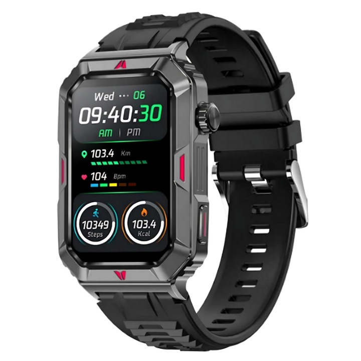 Смартчасовник, 1,57-инчов цветен LCD екран, Кръвно налягане, Мулти спортове, Времето, Фитнес тракер, Женска функция, Доживотна водоустойчивост, Известия, Bluetooth повикване, Android/IOS, Музикален контрол