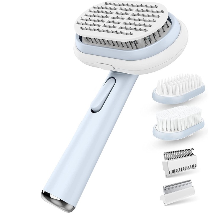 Kefe macska- és kutyaszőr tisztítására és ápolására, idepet®, 5 az 1-ben, Válásgátló, Hajápolás, Hosszú és rövid szőr nyírása, Beépített tisztító gomb, Kék