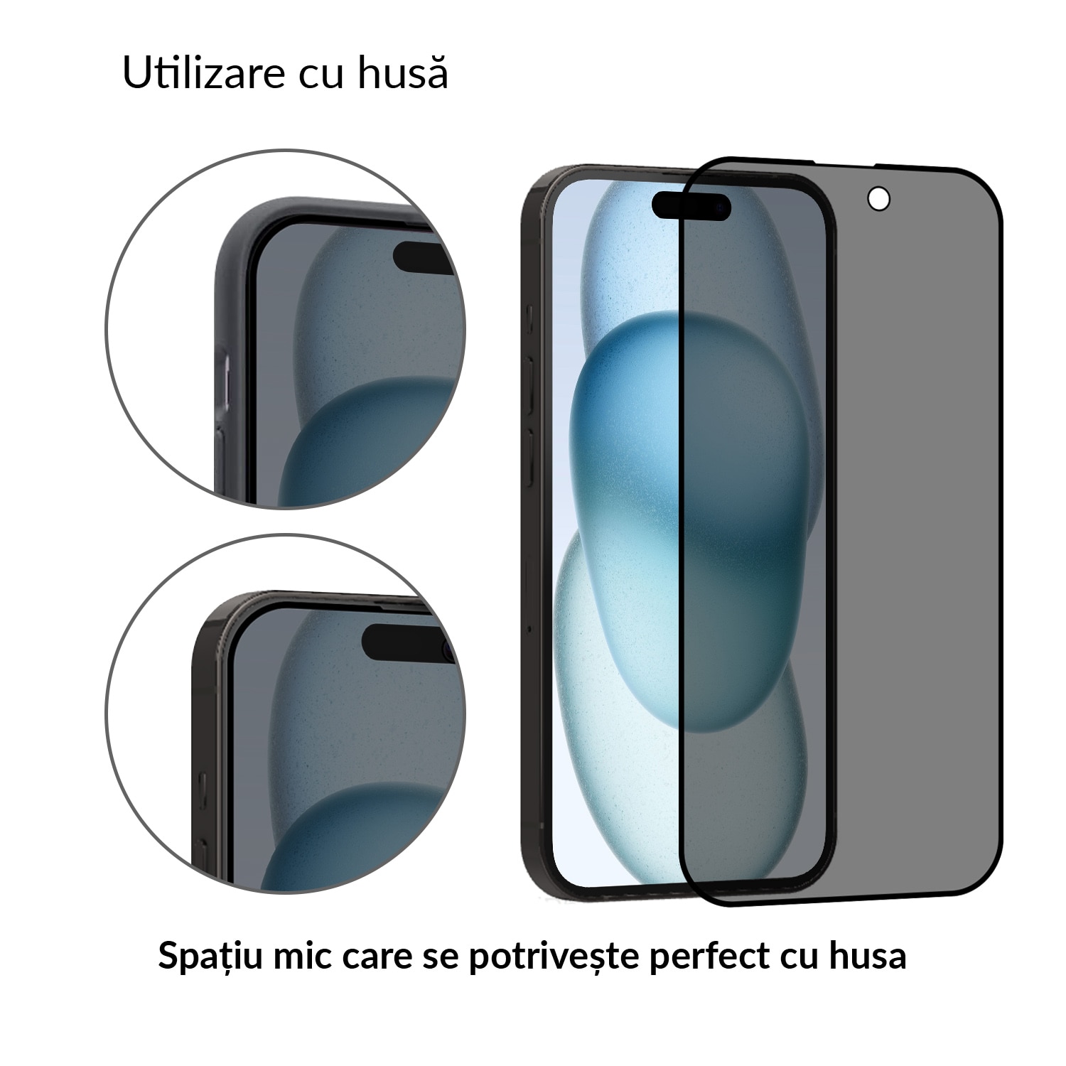 Folie Sticla Dr.Shield, Compatibil Apple iPhone 15 Plus, Protectie Profesionala 3D, Full Cover, Model Privacy