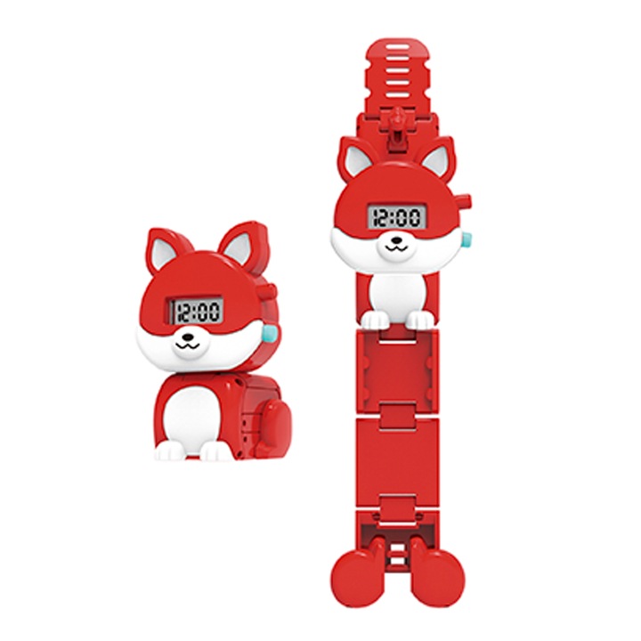 Ceas pentru copii, Chippo, Digital, Pet Watch, Animale care se transforma in ceas de mana, Vulpe, Rosu/Alb