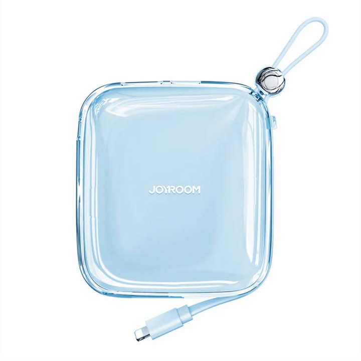 Baterie externa 10000 mAh Joyroom JR-L005 Jelly Powerbank, 12.5W, USB-C, USB, Cablu Lightning integrat, Albastru
