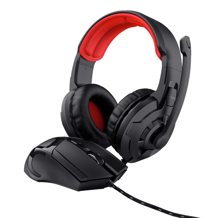 Комплект Gaming Trust - GXT 785 Ravius, слушалки и мишка, черен/червен