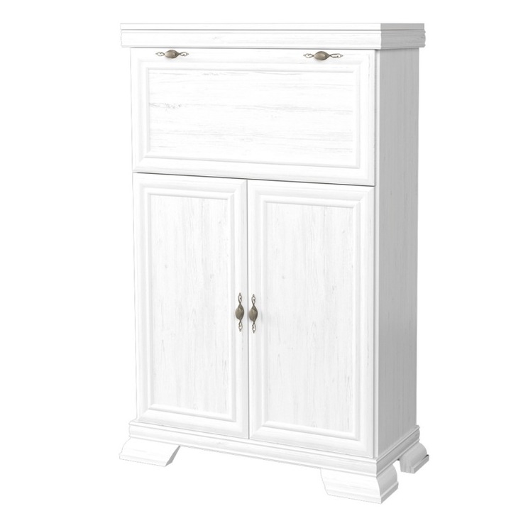 Comoda living VM5, 3 usi, Alb Antichizat, 88 x 39 x 136 cm