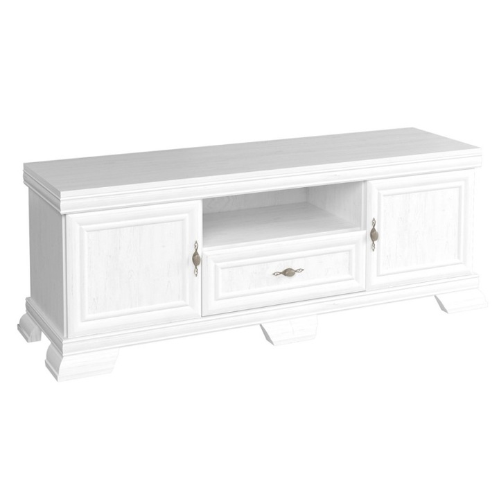 Comoda living VMT2, 2 usi, sertar, Alb Antichizat, 158 x 46 x 59 cm