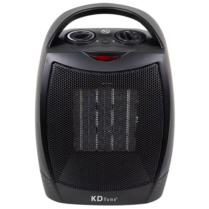 Керамичен вентилаторен отоплител KD Home® Master Heater, 1500W, регулируем термостат, 2 скорости, вентилаторна функция, преносим, защита от преобръщане, безшумен, черен