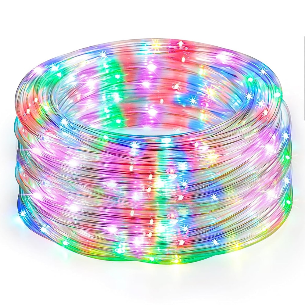 Instalatie de Craciun Tip Furtun Teno®, 10 m, 8 jocuri de lumini, alimentare la priza, transparenta, interior/exterior, rezistenta la apa, multicolor
