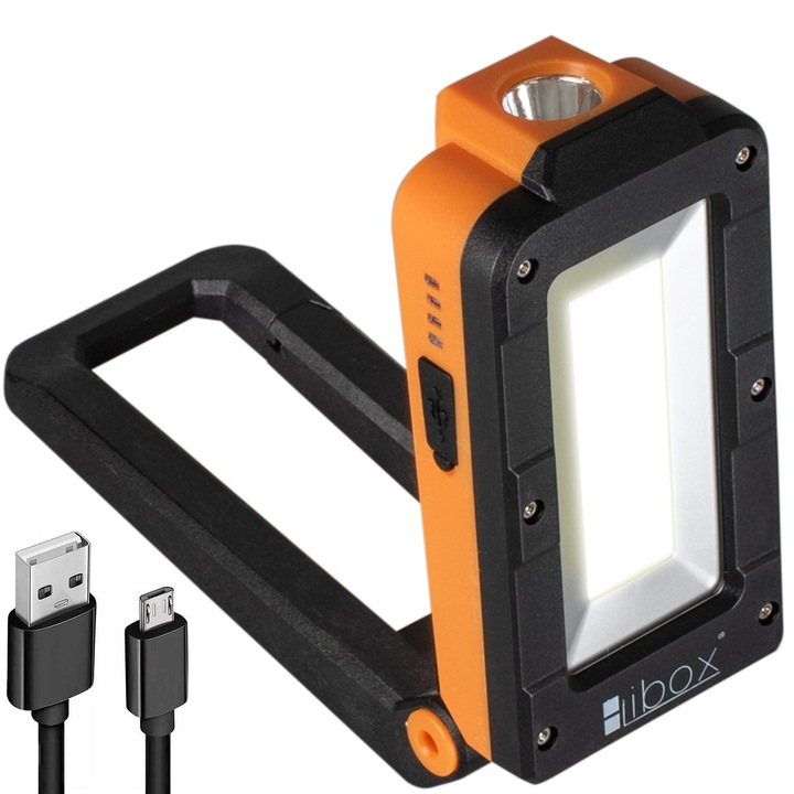 Фенер за сервиз Libox, XPE + COB, 3W, 500 lm, преносим, с магнитна опора, регулируем, акумулаторен, Черен