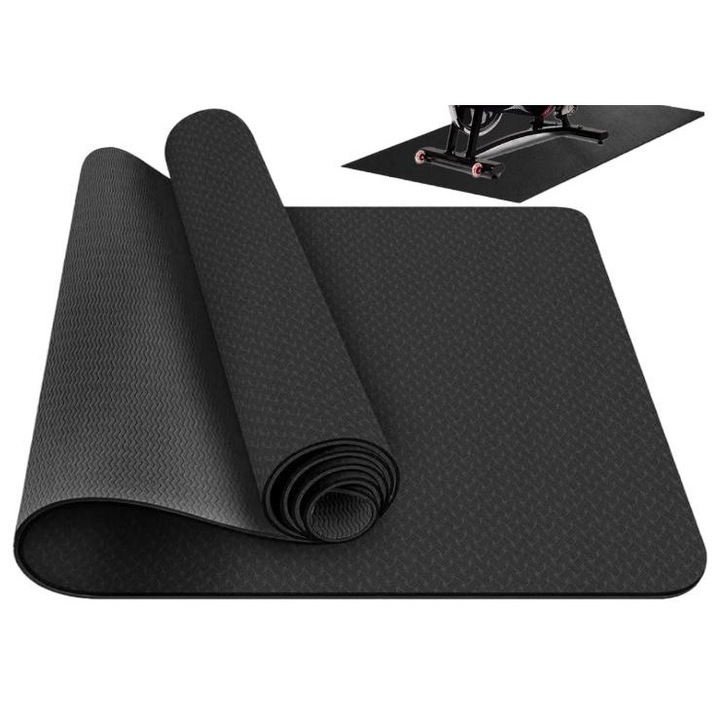 Covoras De Protectie, FIT4MED, Fabricat Din Material TPE Durabil Si Antiderapant, Dimensiuni Mari 183x80 CM, Ideal Sub Aparatele De Fitness, Protejeaza Podeaua, Usor De Rulat Si Depozitat, Culoare Negru