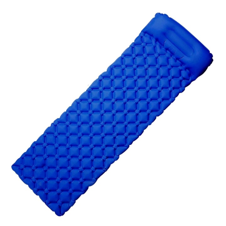 Saltea Camping, Mardil, Izolanta, Fabricata Din Nylon Ripstop Durabil, Rezistenta La Apa, Ideala Pentru Drumetii, Dimensiuni 195x58x5cm, Design Compact, Usor De Umflat Si Transportat, Culoare Albastru Inchis