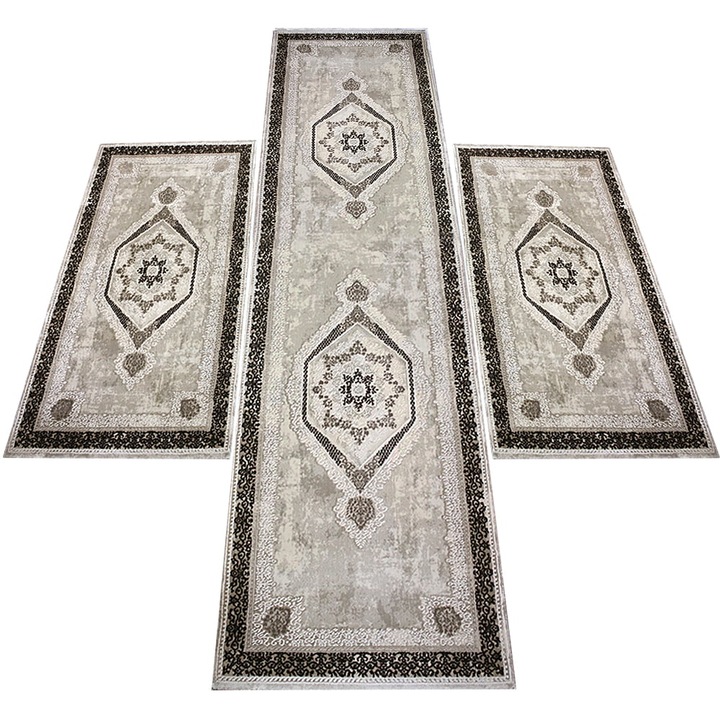 Комплект от 3 килима от къса прежда, бежово, кафяво, SOFT TOUCH Гама 1X 60 x 200 2X 60 x 150