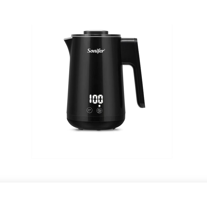 Fierbator electric, 1,7L, 1850-2200W, inox, argintiu si negru, dimensiuni 23x22x16cm