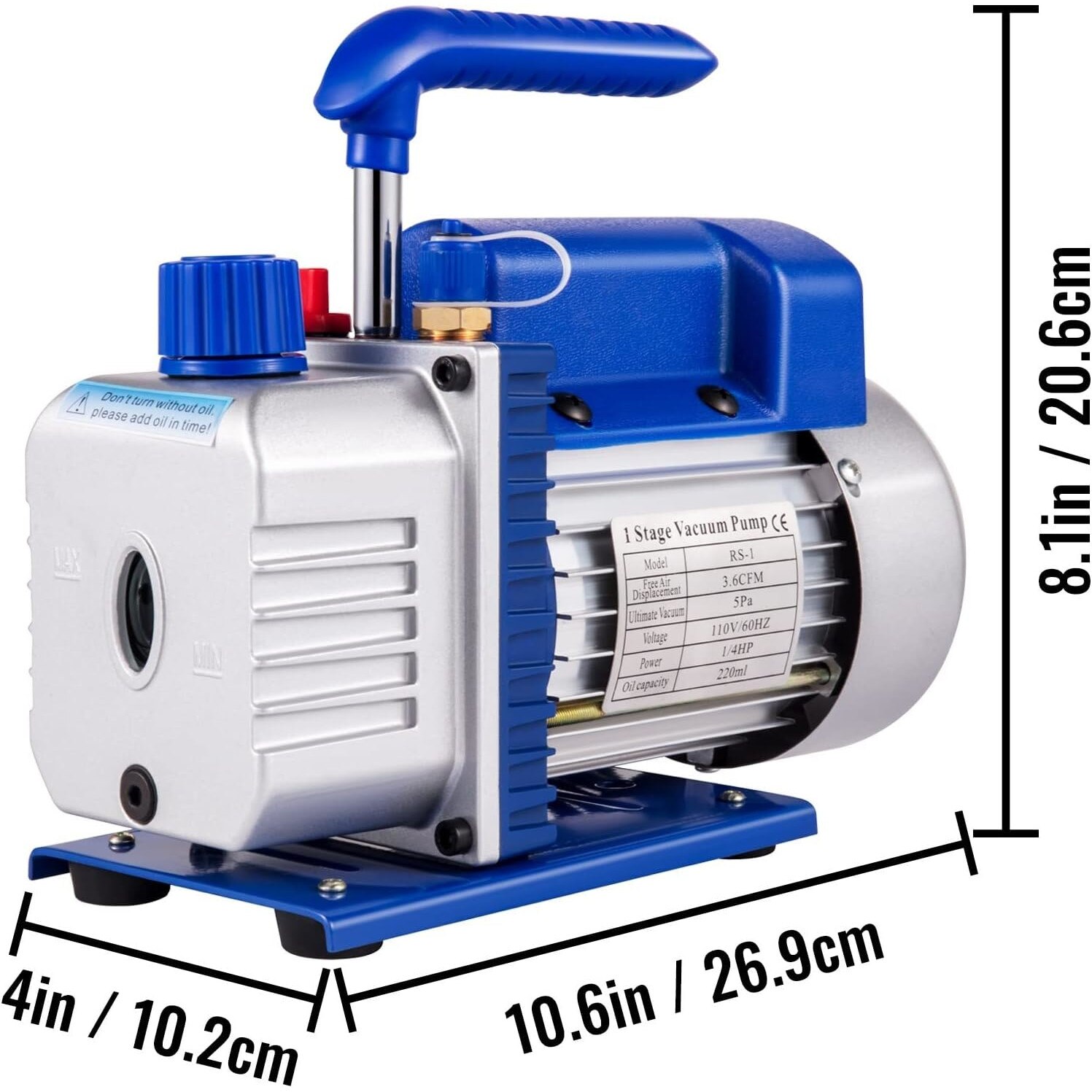 Вакуумна помпа, 220 V, 3 CFM, 1/4 HP, 4000 psi, 1720 rpm, син - eMAG.bg