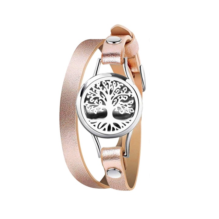 Ароматерапевтична гривна, Aisdelu®, тип дифузер, за етерични масла, парфюми или други аромати, Дървото на живота, златист