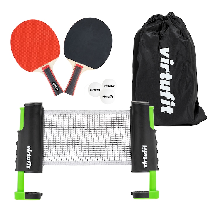 VirtuFit регулируем комплект за тенис на маса, включва мрежа, 2 гребла, 3 топки и чанта за съхранение, регулируема мрежа до 170 см