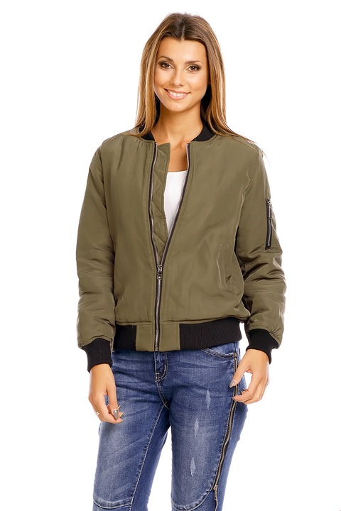 Jacheta tip vintage cu elastic la extremitati, Verde masliniu