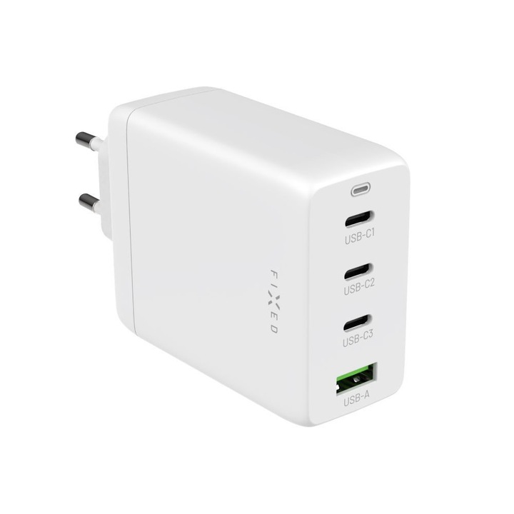 Fixed hálózati töltő 3xUSB-C 1xUSB-A kimenet, GaN technológia, PD 3.0, 100W, fehér