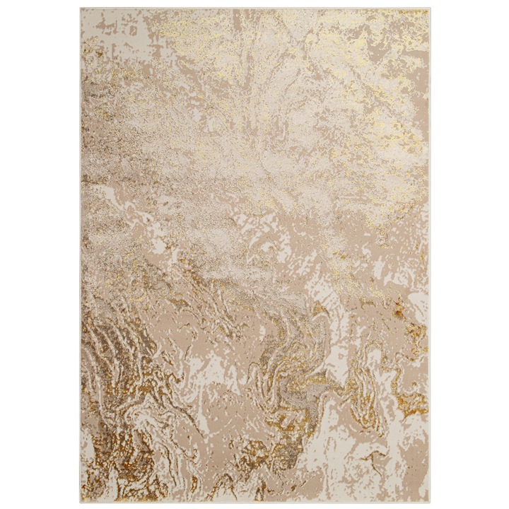 Covor, Tapiso, Crystal, 300 x 400 cm, Efect 3D, Certificare OEKO-TEX, Rezistenta La Pete, Lavabil, Rezistenta UV, Antiderapant, Fir Scurt 8 mm, Dreptunghi, Abstract, Polipropilena, Crem/Auriu/Maro/Bej/Alb