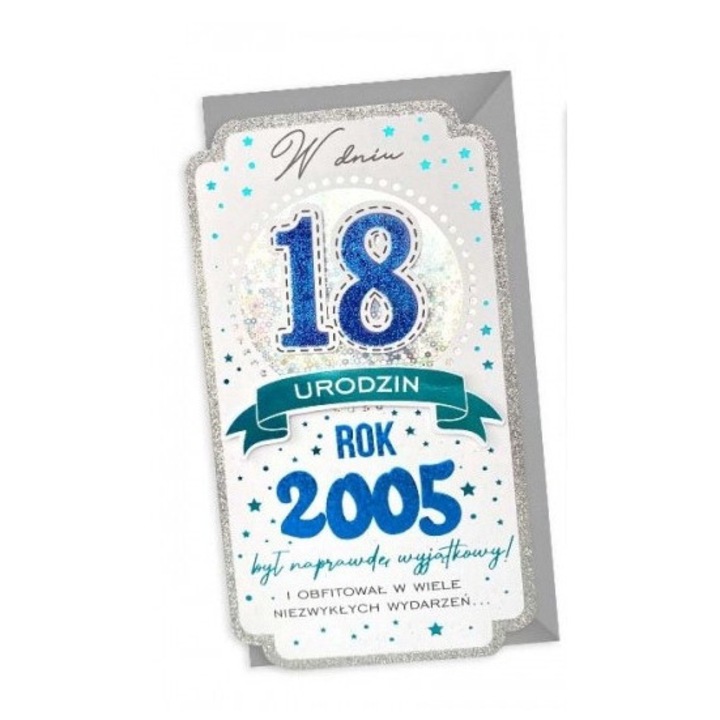 Felicitare decorativa, Kukartka, Hartie, cu mesaj pentru 18 ani, Multicolor