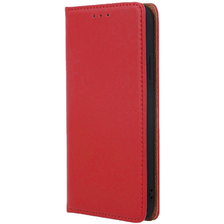 Калъф от естествена кожа, съвместим с Samsung Galaxy A13 4G, книга от автентична кожа, джоб за карти, пълна защита, тип книга, червен
