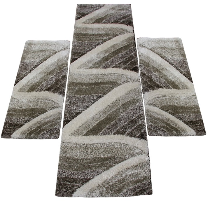 Комплект от 3 килима 4D бежово, кафява дълга нишка 1X 60 x 200 2X 60 x 150