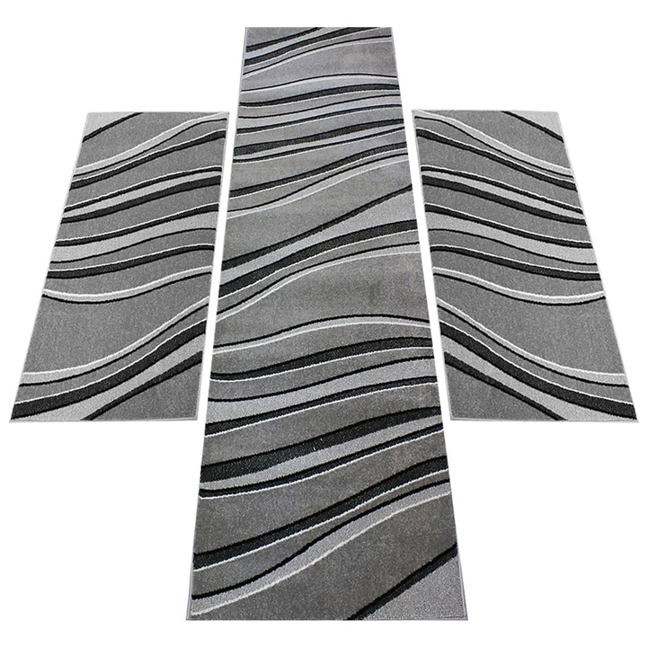 Комплект от 3 сиви килима с къс косъм 1X 80 x 300 + 2X 80 x 150