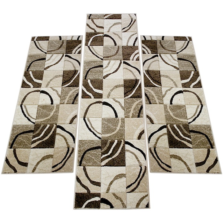 Комплект от 3 килима от къса прежда бежово, кафяво 1X 60 x 200 2X 60 x 150