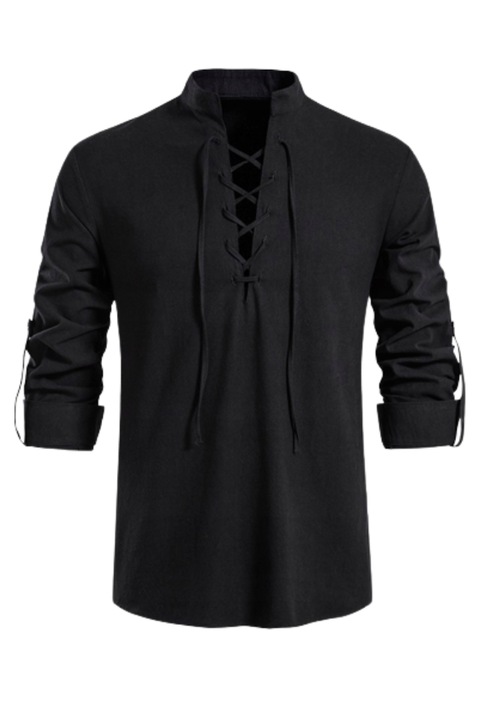 Férfi ing, alkalmi, légies, kötött lenvászon, fekete, L