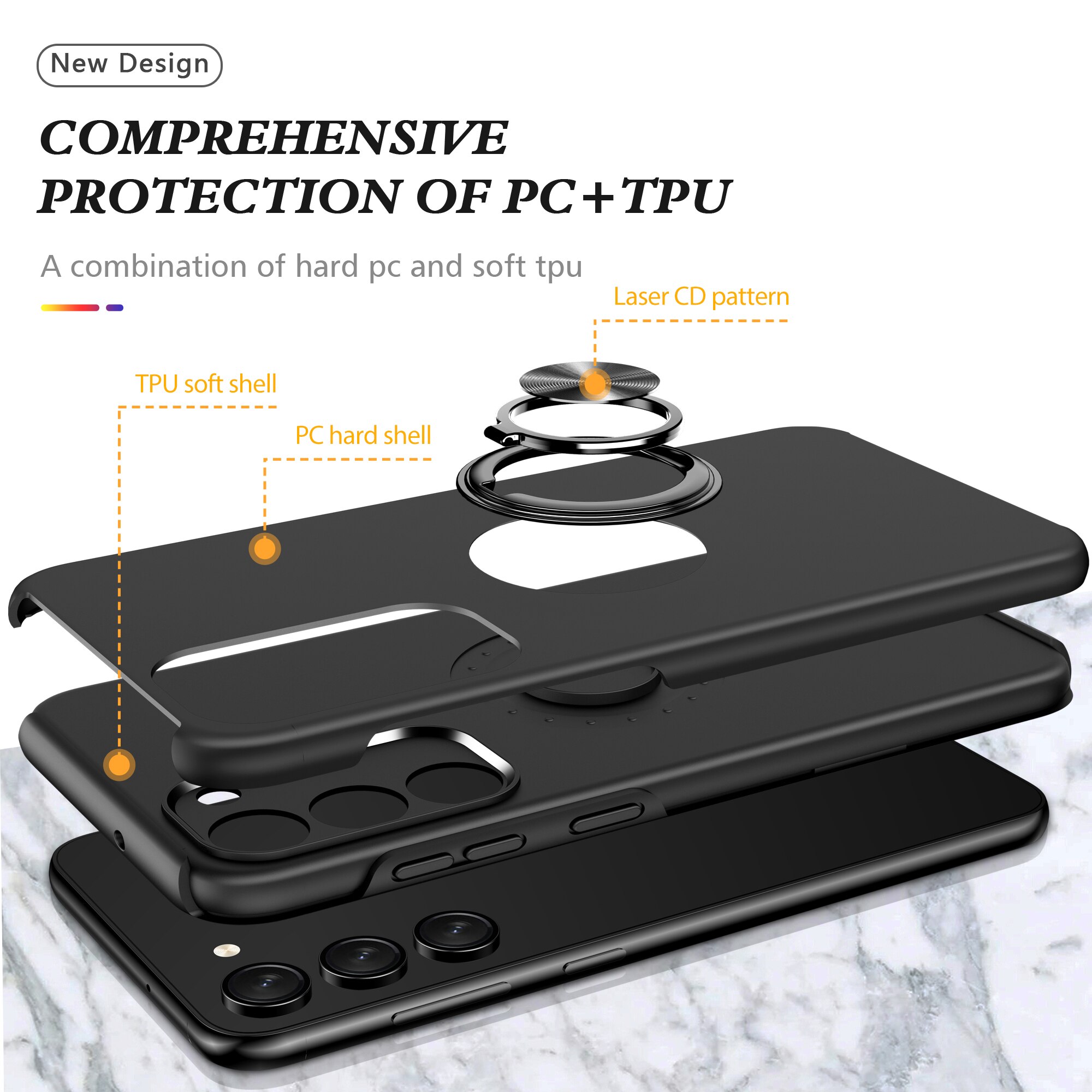 Husa de protectie pentru Samsung Galaxy S23 Ultra, Hybrid Antisoc, Kickstand, Bumper inel rotativ 360, Negru
