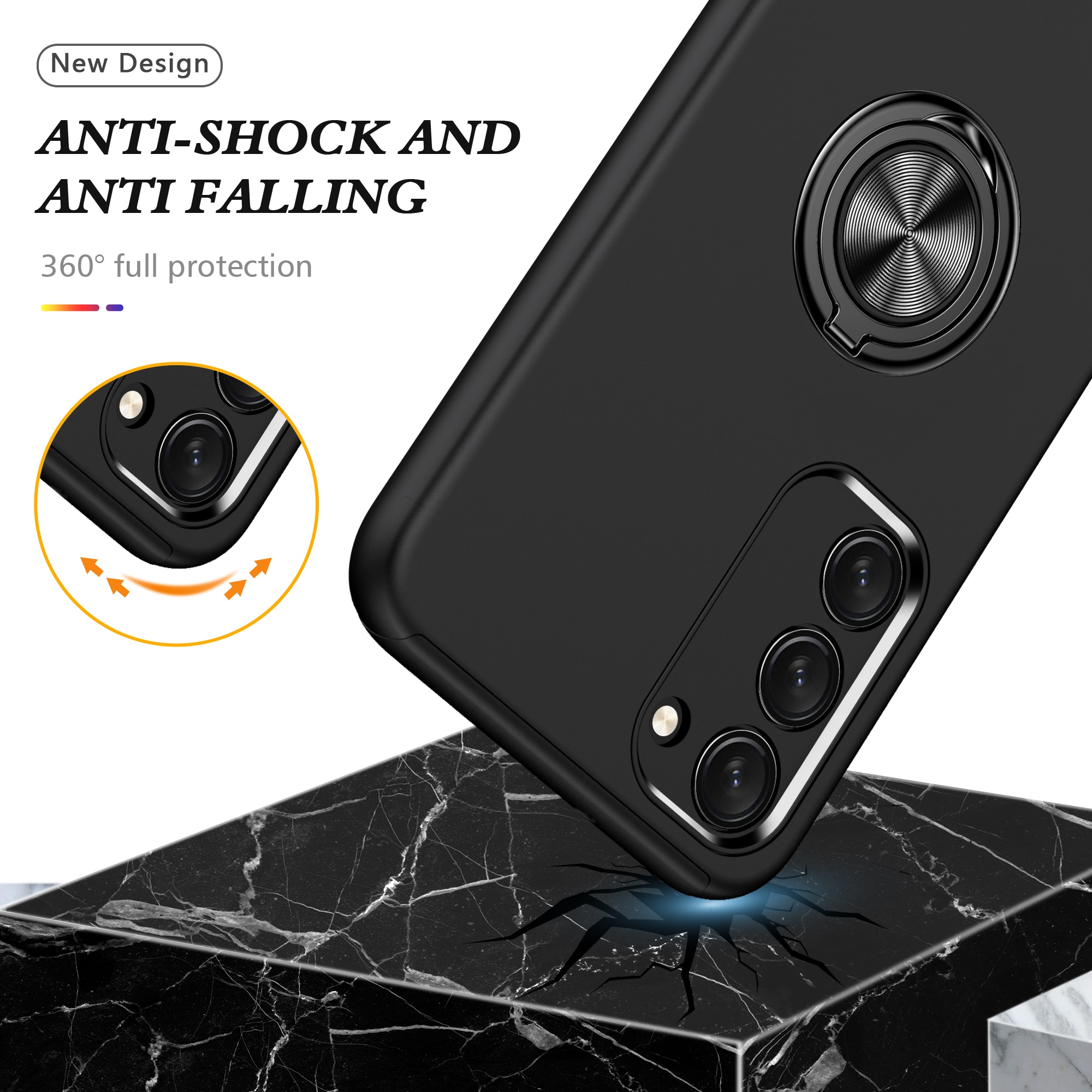 Husa de protectie pentru Samsung Galaxy S23 Ultra, Hybrid Antisoc, Kickstand, Bumper inel rotativ 360, Negru