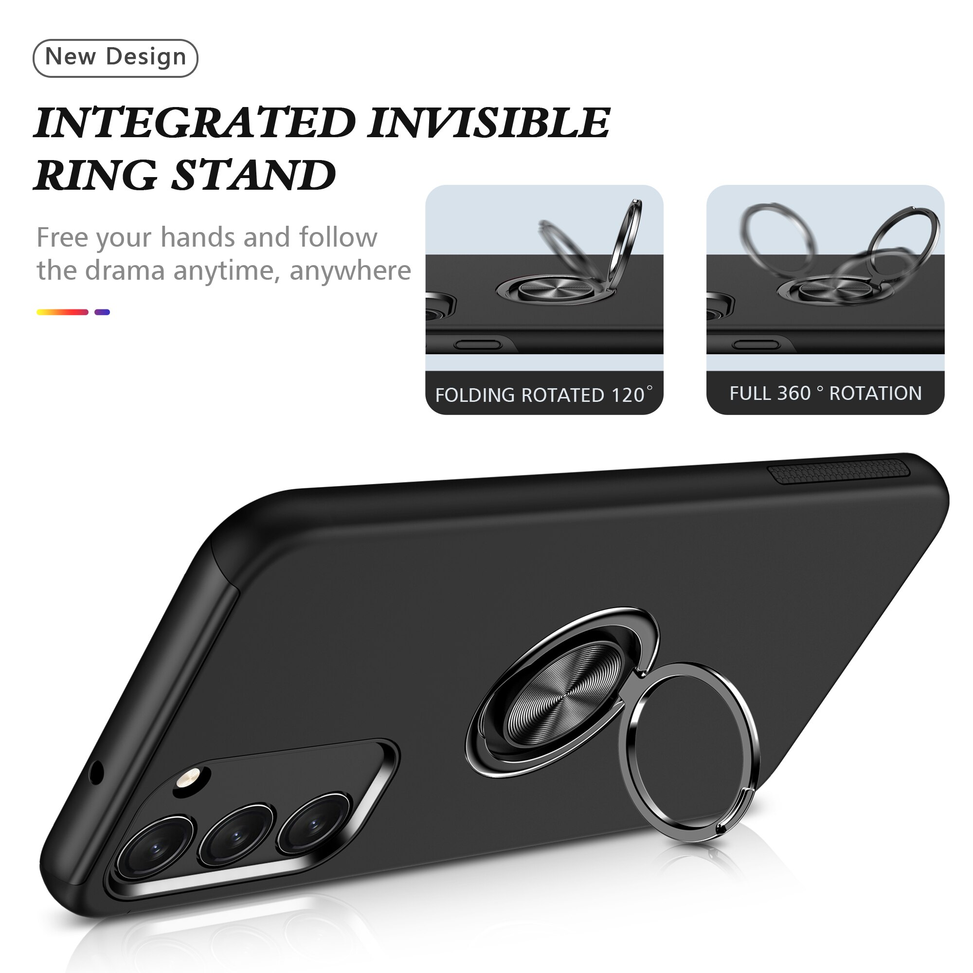 Husa de protectie pentru Samsung Galaxy S23 Ultra, Hybrid Antisoc, Kickstand, Bumper inel rotativ 360, Negru