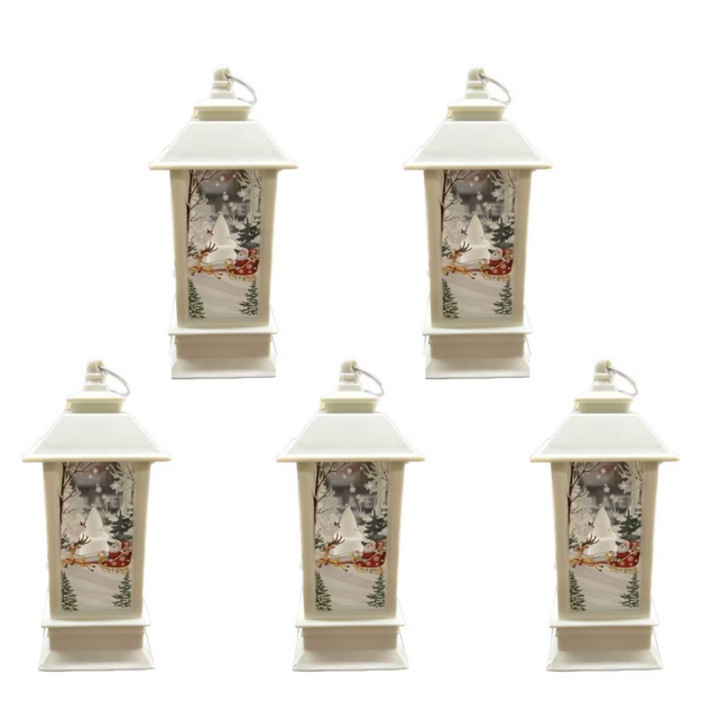 Set 5 Mini felinare LED, BZRSH, alb, decoratiune Craciun, lumina alb calda, 12.9 cm