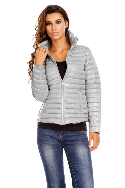 Jacheta subtire de toamna cu guler inalt, Gri