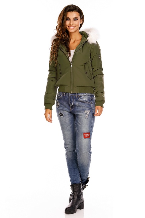 Jacheta scurta cu gluga imblanita S/M, Kaki