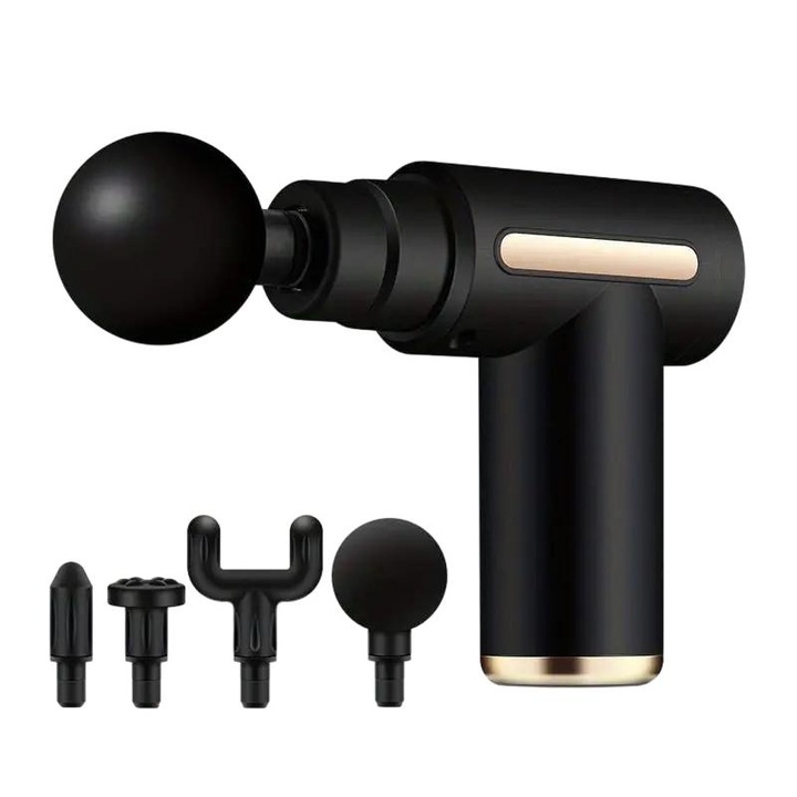 Pistol de masaj, BEPERFECT, 4 Capete interschimbabile, Negru