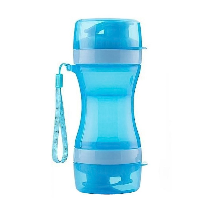 2 az 1-ben Pet Double Bottle, házi kedvenceknek, 330 ml, hordozható, folyadékokhoz és élelmiszerekhez, kék, Doty®️