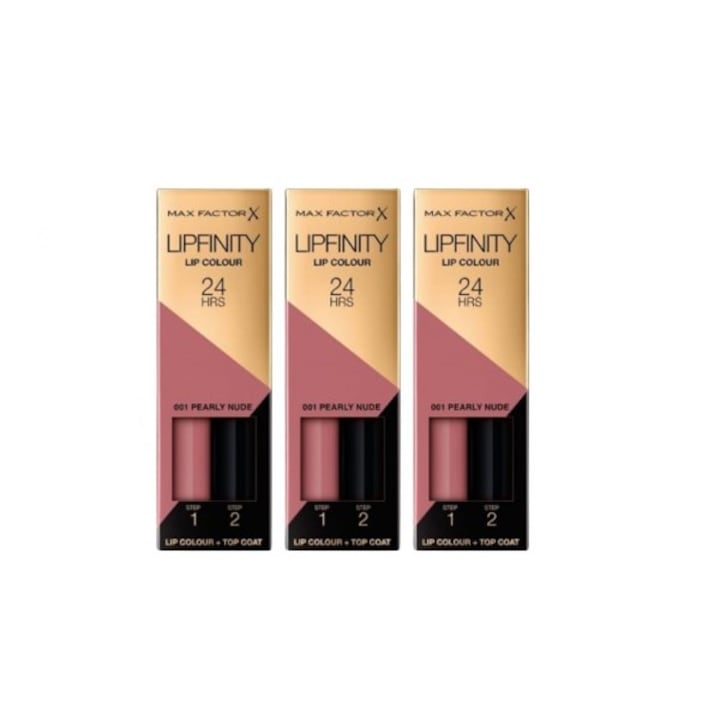 Pachet 3 X Max Factor Lipfinity, 001 Pearly Nude, 2.3 ml