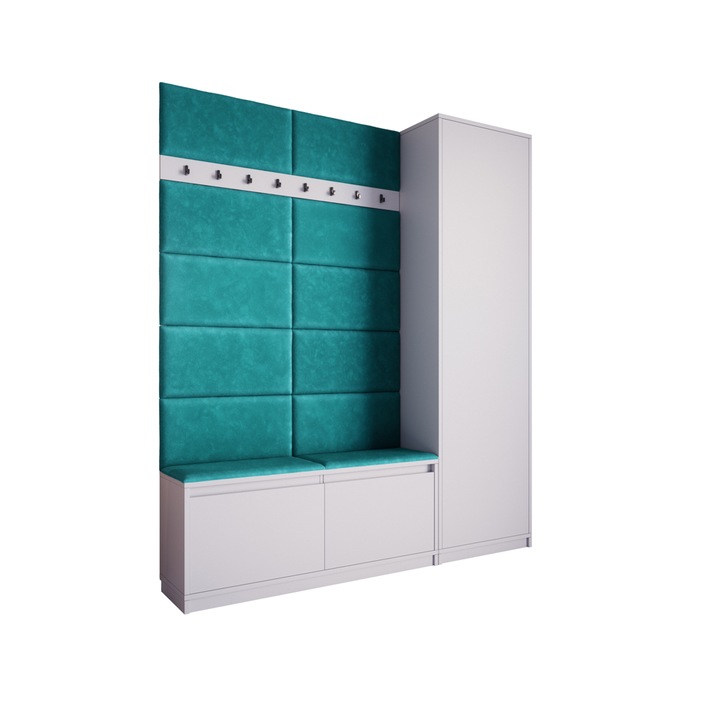 Cuier Klaus III, alb cu tapiterie albastra, 180 x 205 x 33 cm