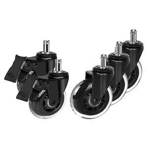 Set de 5 roti de silicon profesional ARKA RX900TT, 2, 5 inch transparent, tija 11mm, cu 2 frane, pentru scaun de gaming/birou