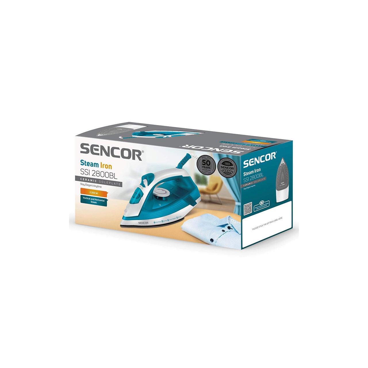 Fier de calcat, talpa ceramica, 2000 W, Abur, functie auto-curatare