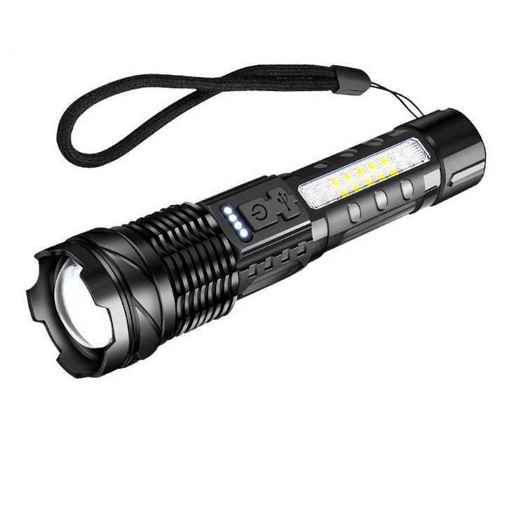 Zseblámpa, BEPERFECT, LED, vízálló, fekete