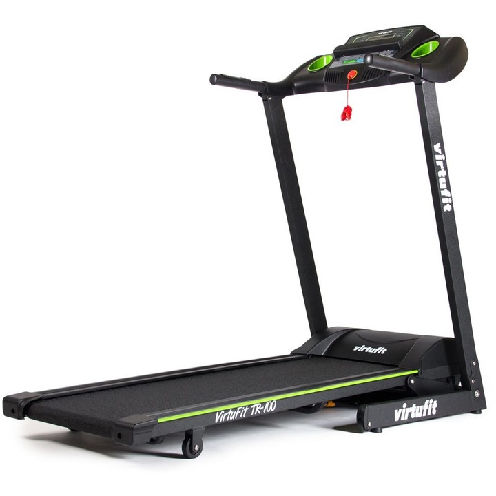 Електрическа бягаща пътека VirtuFIT TR-100, Сгъваема, Максимално тегло на потребителя 136 кг, LCD дисплей, Амортисьорна система, Максимална скорост 16 км/ч, Максимален ъгъл на наклон 12%, Авариен стоп, Транспортни колела