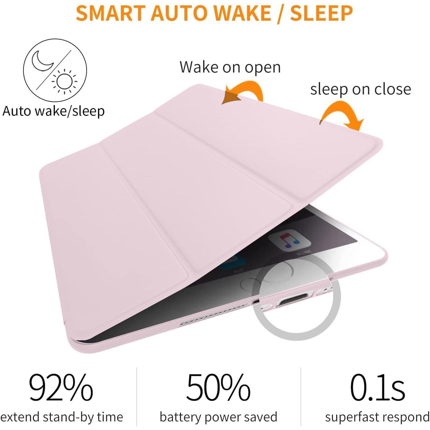 Husa Slim Sigloo, Smart Cover, Trifold, pentru tableta Xiaomi RedMI Pad 10.6, 10.6 inch, din Silicon, protectie 360, model Light Pink