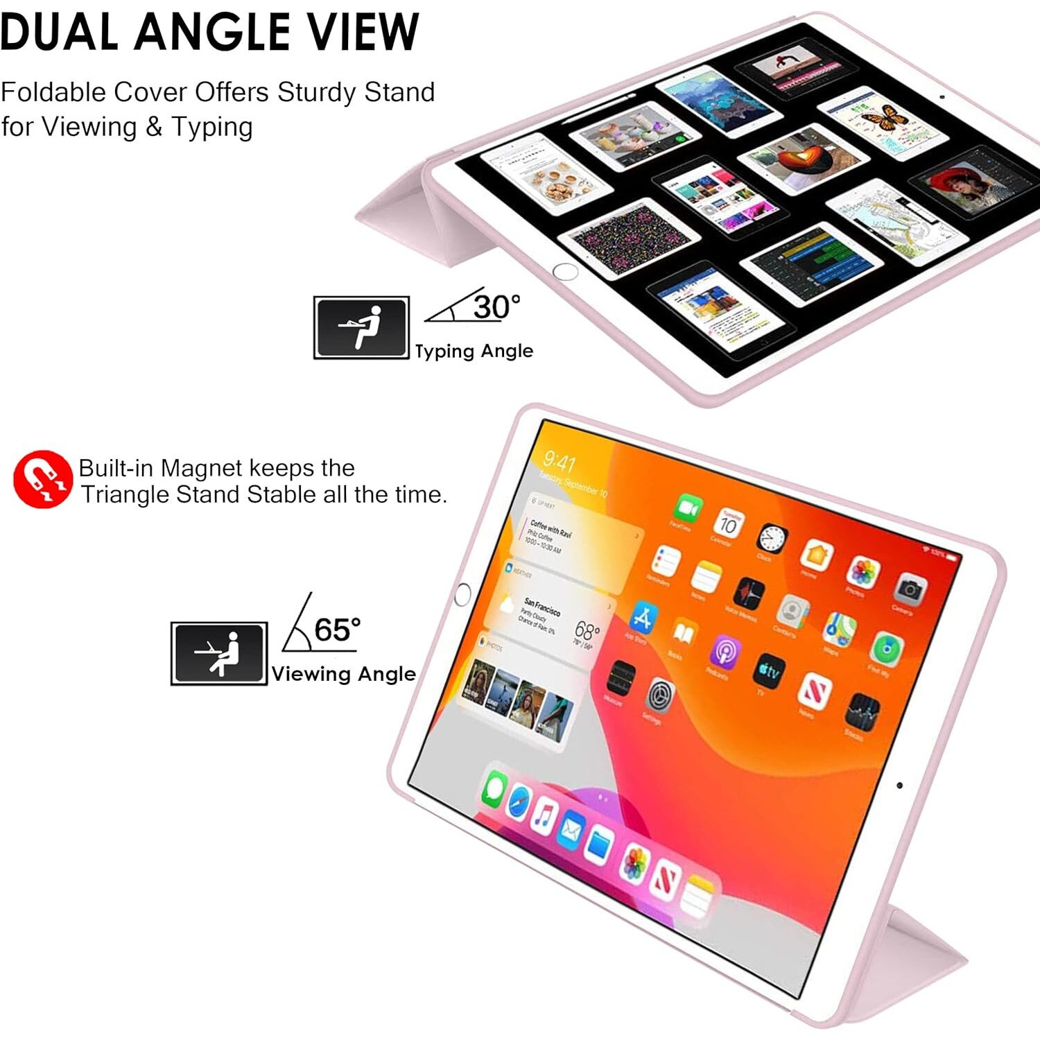 Husa Slim Sigloo, Smart Cover, Trifold, pentru tableta Xiaomi RedMI Pad 10.6, 10.6 inch, din Silicon, protectie 360, model Light Pink