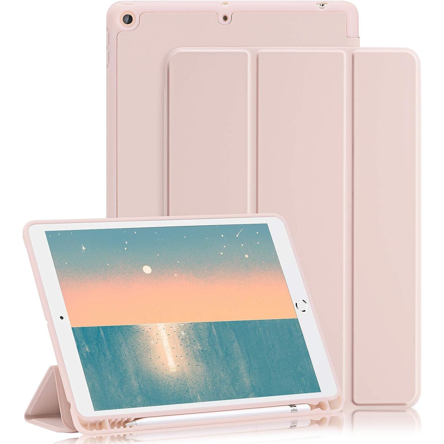 Husa pentru tableta Apple iPad Air 11" (2024), iPAD Air 5/4, 10.9, model 2022/2021/2020, 10.9 inch, Sigloo, interior de piele sintetica, cu suport Smart Pen, spatele din policarbonat, rezistent la socuri, Pink